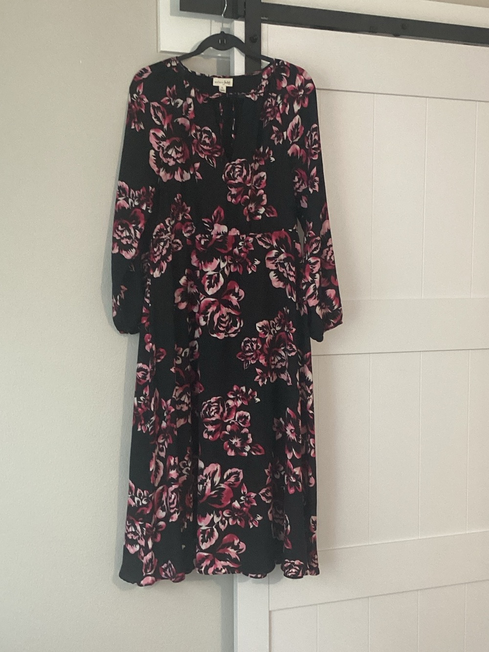 Maison Jules Black Midi Dress with Pink Floral Print